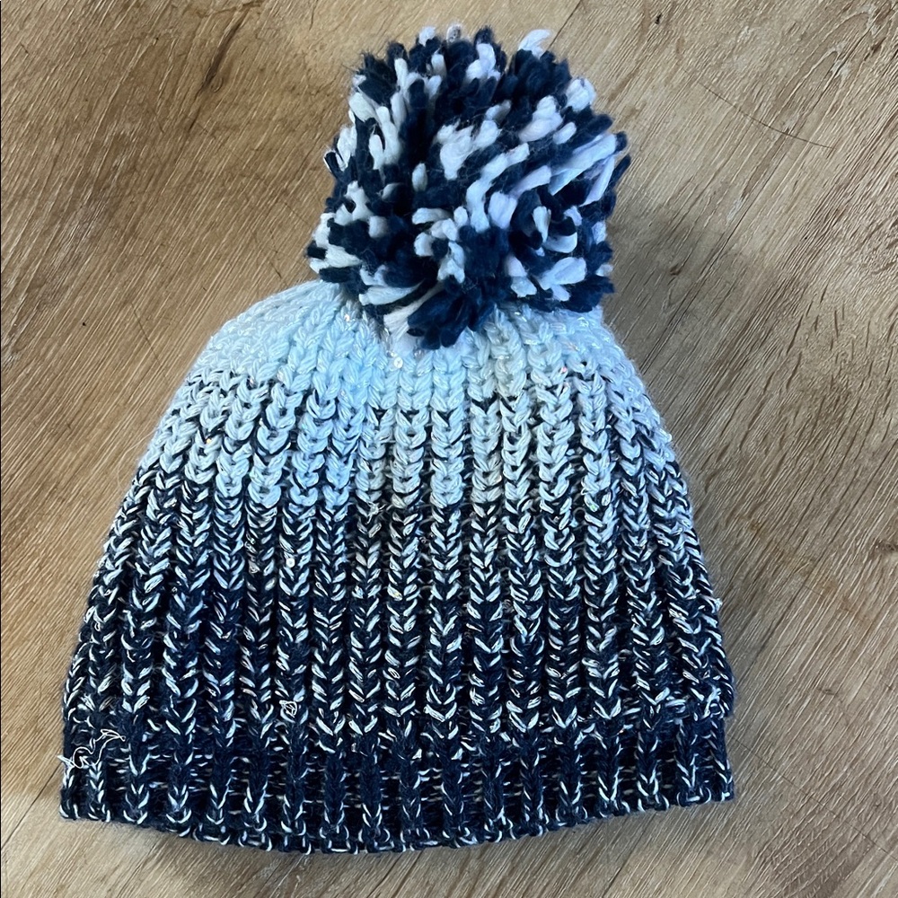 Navy and White Kids Pom-Pom Beanie